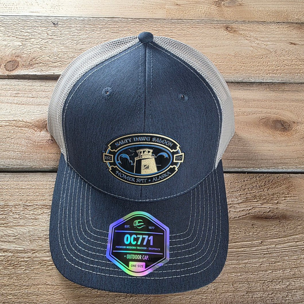 5 Panel Hat with Polysteel Patch Heather Navy and Khaki