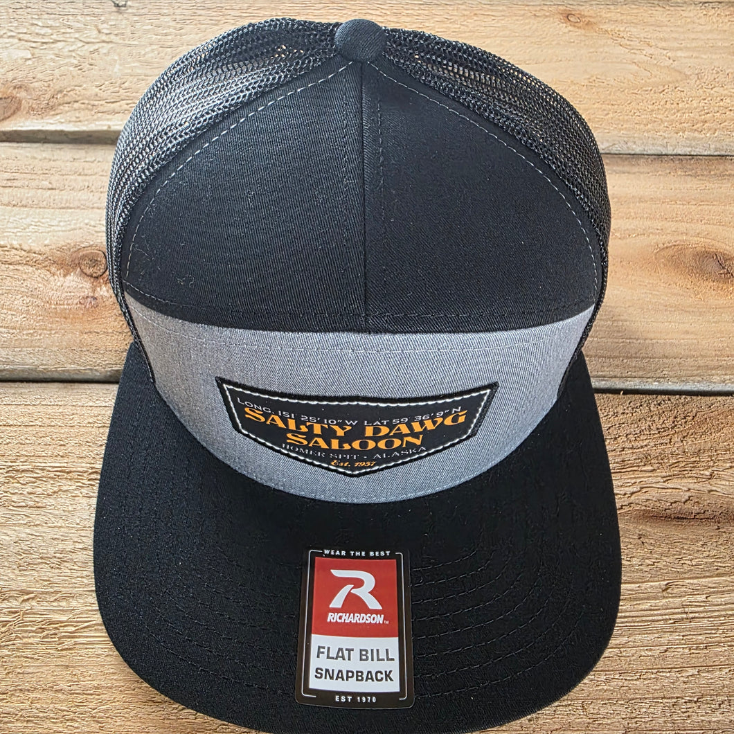 7 Panel Flat Front Cap Heather Gray and Black