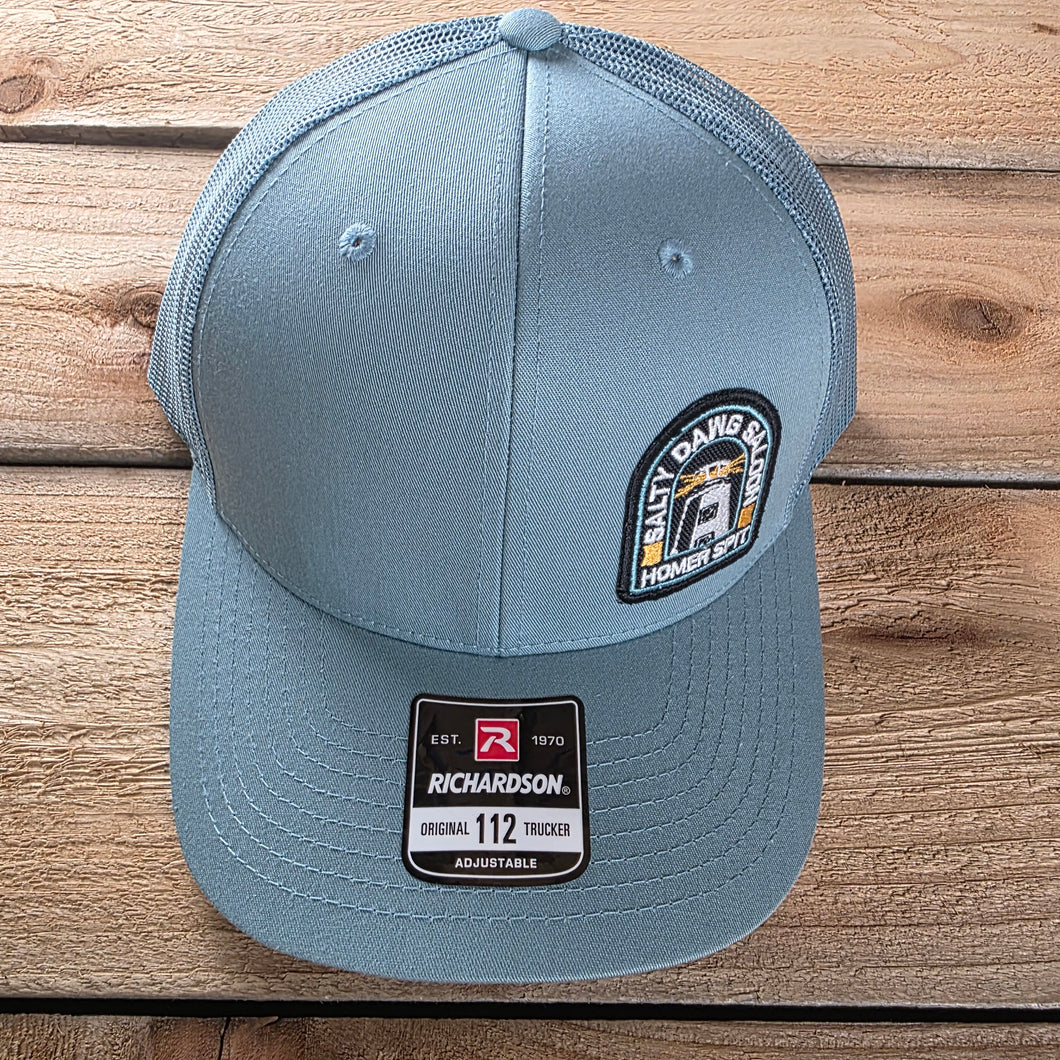 6 Panel Meshback Hat with offset patch Smoke Blue